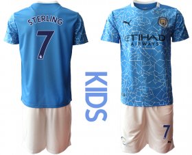 Wholesale Cheap Youth 2020-2021 club Manchester City home blue 7 Soccer Jerseys