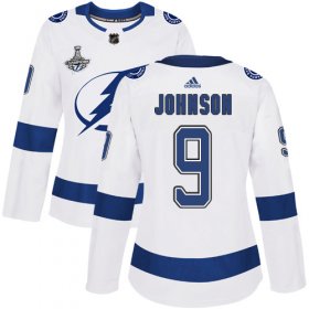 Cheap Adidas Lightning #9 Tyler Johnson White Road Authentic Women\'s 2020 Stanley Cup Champions Stitched NHL Jersey