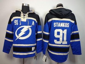 Wholesale Cheap Lightning #91 Steven Stamkos Blue Sawyer Hooded Sweatshirt Stitched NHL Jersey