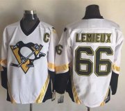 Wholesale Cheap Penguins #66 Mario Lemieux White CCM Throwback Stitched NHL Jersey