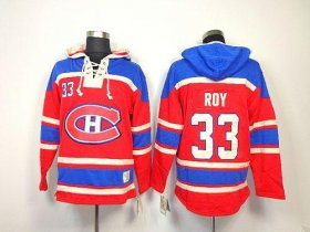 Wholesale Cheap Canadiens #33 Patrick Roy Red Sawyer Hooded Sweatshirt Stitched NHL Jersey