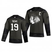 Wholesale Cheap Chicago Blackhawks #19 Jonathan Toews Adidas 2019 Veterans Day Men's Authentic Practice NHL Jersey Camo