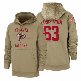 Wholesale Cheap Atlanta Falcons #63 Chris Lindstrom Nike Tan 2019 Salute To Service Name & Number Sideline Therma Pullover Hoodie