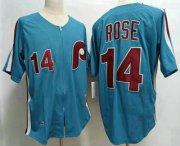 Cheap Men's Philadelphia Phillies #14 Pete Rose Lilght Blue Throwback 1980 Stitched Jersey
