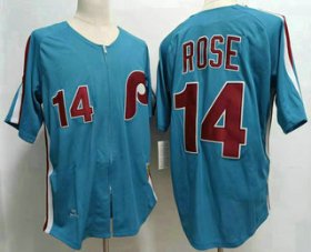 Cheap Men\'s Philadelphia Phillies #14 Pete Rose Lilght Blue Throwback 1980 Stitched Jersey