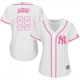 Wholesale Cheap Yankees #99 Aaron Judge White/Pink Fashion Women\'s Stitched MLB Jersey
