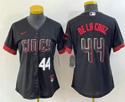Wholesale Cheap Women's Cincinnati Reds #44 Elly De La Cruz Number Black 2023 City Connect Cool Base Stitched Baseball Jersey2