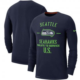 Wholesale Cheap Men\'s Seattle Seahawks Nike College Navy 2019 Salute to Service Sideline Performance Long Sleeve Shirt