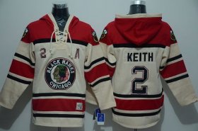 Wholesale Cheap Blackhawks #2 Duncan Keith Cream Sawyer Hooded Sweatshirt Stitched NHL Jersey
