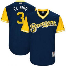 Wholesale Cheap Brewers #3 Orlando Arcia Navy \"El Nino\" Players Weekend Authentic Stitched MLB Jersey