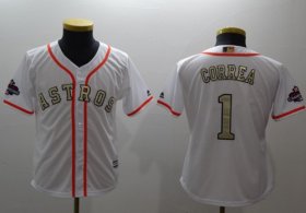 Wholesale Cheap Astros #1 Carlos Correa White 2017 World Series Champions Gold Program Cool Base Stitched Youth MLB Jersey