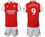 Cheap Men's Arsenal F.C #9 Lacazette 2023 Red Home Soccer Jersey Suit