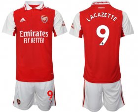 Cheap Men\'s Arsenal F.C #9 Lacazette 2023 Red Home Soccer Jersey Suit