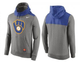 Wholesale Cheap Men\'s Milwaukee Brewers Nike Gray Cooperstown Collection Hybrid Pullover Hoodie