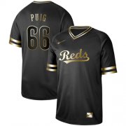 Wholesale Cheap Nike Reds #66 Yasiel Puig Black Gold Authentic Stitched MLB Jersey