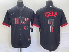 Wholesale Cheap Men\'s Cincinnati Reds #7 Spencer Steer Black 2023 City Connect Cool Base Stitched Baseball Jersey