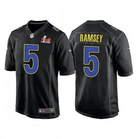 Wholesale Cheap Men\'s Los Angeles Rams #5 Jalen Ramsey 2022 Black Super Bowl LVI Game Stitched Jersey