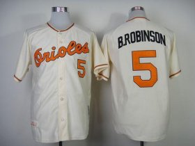 Wholesale Cheap Mitchell And Ness 1989 Orioles #5 Brooks Robinson Cream Throwback Stitched MLB Jersey