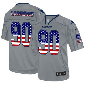 Wholesale Cheap Nike Cowboys #90 Demarcus Lawrence Grey Men\'s Stitched NFL Elite USA Flag Fashion Jersey