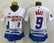 Cheap Womens Puerto Rico Baseball #9 Javier Baez Number White 2023 World Baseball Classic Stitched Jersey