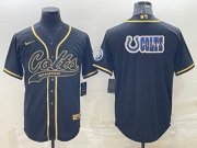 Wholesale Cheap Men's Indianapolis Colts Black Gold Team Big Logo With Patch Cool Base Stitched Baseball Jersey