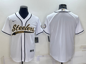Wholesale Cheap Men\'s Pittsburgh Steelers White Team Big Logo With Patch Cool Base Stitched Baseball Jersey