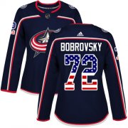 Wholesale Cheap Adidas Blue Jackets #72 Sergei Bobrovsky Navy Blue Home Authentic USA Flag Women's Stitched NHL Jersey
