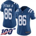 Wholesale Cheap Nike Colts #86 Michael Pittman Jr. Royal Blue Women's Stitched NFL Limited Rush 100th Season Jersey