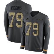 Wholesale Cheap Nike Lions #79 Kenny Wiggins Anthracite Salute to Service Youth Stitched NFL Limited Therma Long Sleeve Jersey