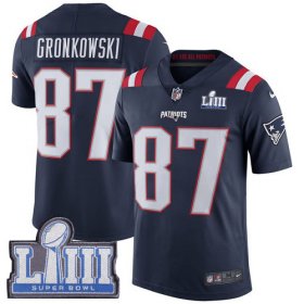 Wholesale Cheap Nike Patriots #87 Rob Gronkowski Navy Blue Super Bowl LIII Bound Men\'s Stitched NFL Limited Rush Jersey