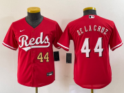 Wholesale Cheap Youth Cincinnati Reds #44 Elly De La Cruz Number Red Cool Base Stitched Baseball Jersey1