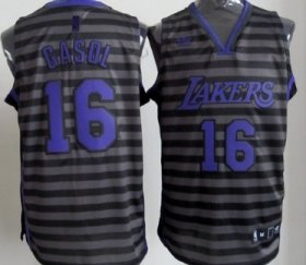 Wholesale Cheap Los Angeles Lakers #16 Paul Gaslo Gray With Black Pinstripe Jersey