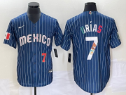 Wholesale Cheap Men's Mexico Baseball #7 Julio Urias 2023 Navy Blue Pinstripe World Baseball Classic Stitched Jersey