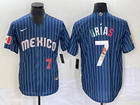 Wholesale Cheap Men\'s Mexico Baseball #7 Julio Urias 2023 Navy Blue Pinstripe World Baseball Classic Stitched Jersey