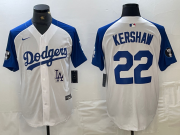 Cheap Men's Los Angeles Dodgers #22 Clayton Kershaw White Blue Fashion Stitched Cool Base Limited Jerseys