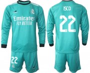 Wholesale Cheap Men 2021-2022 Club Atletico Madrid second away blue Long Sleeve 22 Soccer Jersey