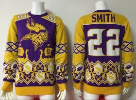 Wholesale Cheap Nike Vikings #22 Harrison Smith Purple/Yellow Men\'s Ugly Sweater