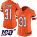 Wholesale Cheap Nike Broncos #31 Justin Simmons Orange Women's Stitched NFL Limited Rush 100th Season Jersey
