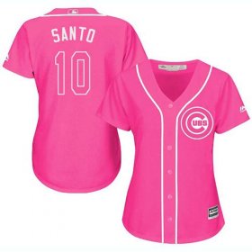 Wholesale Cheap Cubs #10 Ron Santo Pink Fashion Women\'s Stitched MLB Jersey