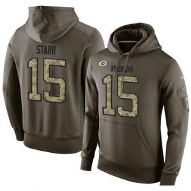 Wholesale Cheap NFL Men\'s Nike Green Bay Packers #15 Bart Starr Stitched Green Olive Salute To Service KO Performance Hoodie