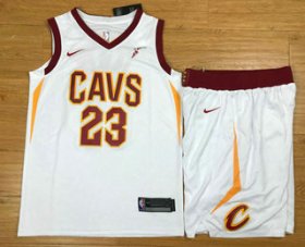 Wholesale Cheap Men\'s Cleveland Cavaliers #23 LeBron James White 2017-2018 Nike Swingman Stitched NBA Jersey With Shorts