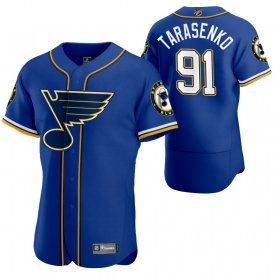 Wholesale Cheap St. Louis Blues #91 Vladimir Tarasenko Men\'s 2020 NHL x MLB Crossover Edition Baseball Jersey Blue