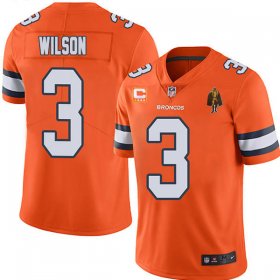 Wholesale Cheap Men\'s Denver Broncos #3 Russell Wilson Orange With C Patch & Walter Payton Patch Limited Stitched Jersey