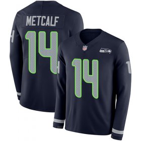 Wholesale Cheap Nike Seahawks #14 D.K. Metcalf Steel Blue Team Color Men\'s Stitched NFL Limited Therma Long Sleeve Jersey