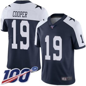 Wholesale Cheap Nike Cowboys #19 Amari Cooper Navy Blue Thanksgiving Men\'s Stitched NFL 100th Season Vapor Throwback Limited Jersey
