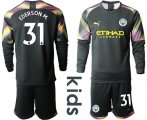 Wholesale Cheap Manchester City #31 Ederson M. Black Goalkeeper Long Sleeves Kid Soccer Club Jersey