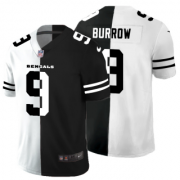 Wholesale Cheap Men's Cincinnati Bengals #9 Joe Burrow Split Black White Limited Stitched Jersey
