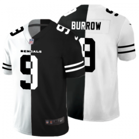 Wholesale Cheap Men\'s Cincinnati Bengals #9 Joe Burrow Split Black White Limited Stitched Jersey