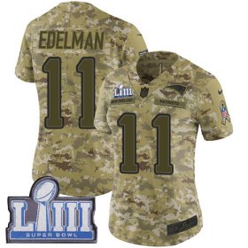 Wholesale Cheap Nike Patriots #11 Julian Edelman Camo Super Bowl LIII Bound Women\'s Stitched NFL Limited 2018 Salute to Service Jersey