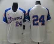 Wholesale Cheap Men's Atlanta Braves #24 Deion Sanders White Stitched MLB Throwback Nike Jersey